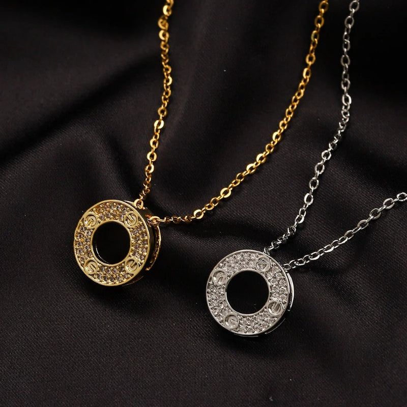 Copper Pave Open-Circle Pendant Necklace