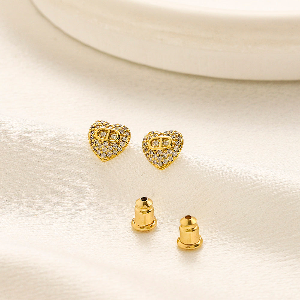 Copper Pave Heart Letter Stud Earrings
