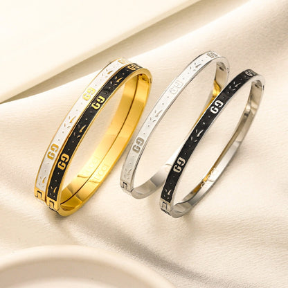 304 Stainless Steel Color-Inlay Double-G Bangle Bracelet