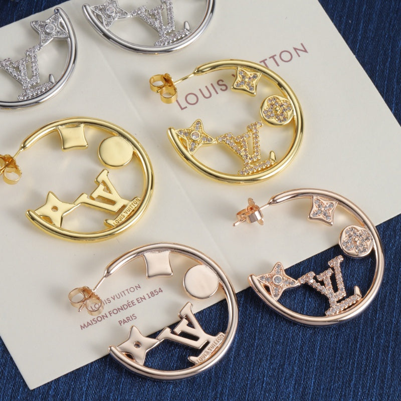 Pave Floral & Monogram Hoop Earrings