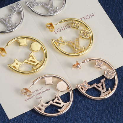 Pave Floral & Monogram Hoop Earrings