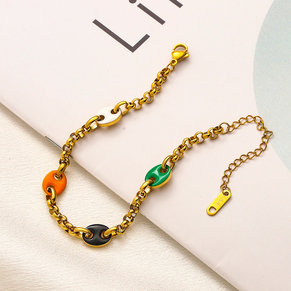 304 Stainless Steel Colorful Oval-Link Chain Bracelet