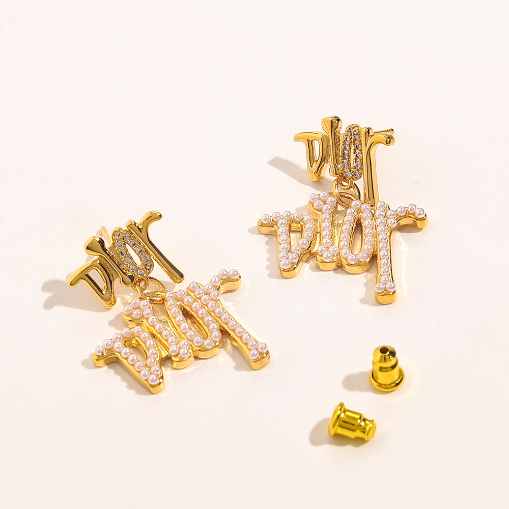 Copper Pave Script Letter Stud Earrings