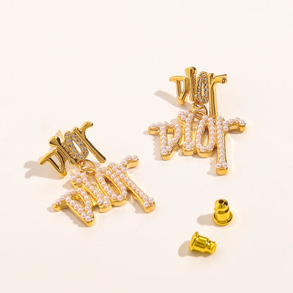 Copper Pave Script Letter Stud Earrings