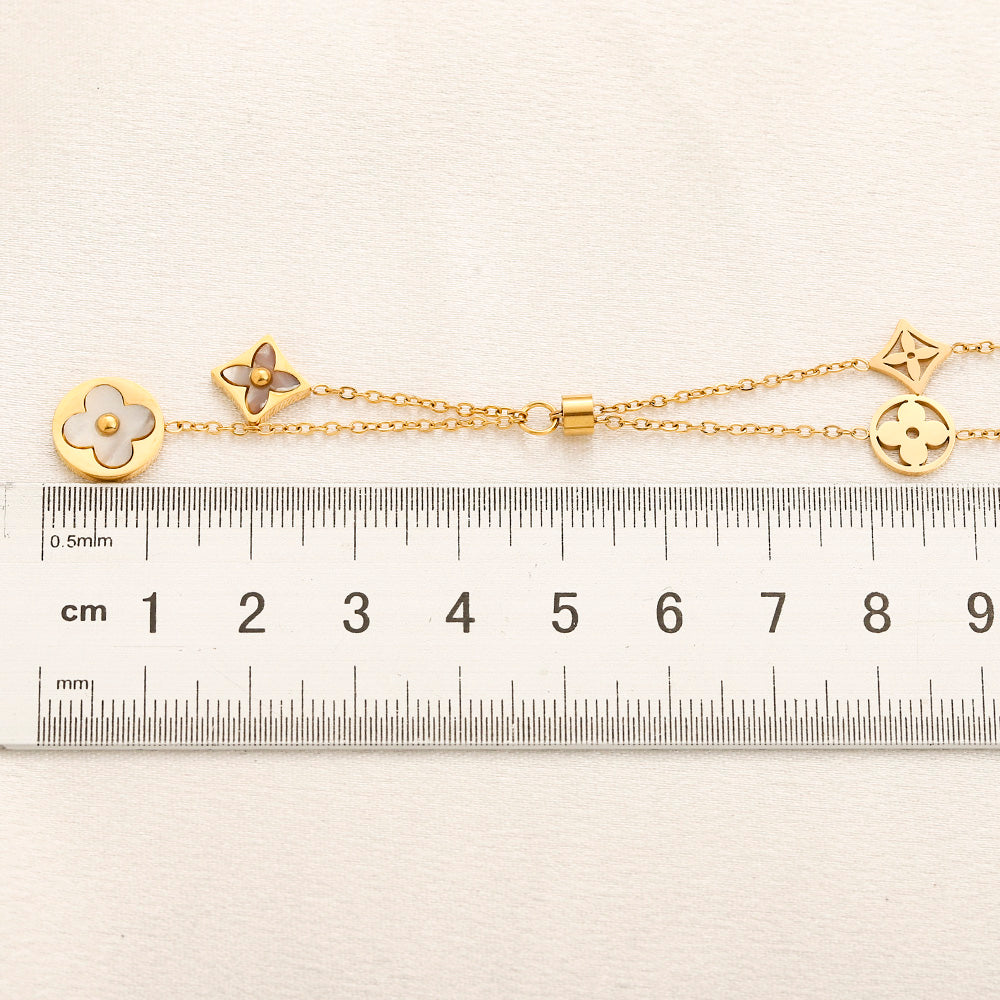 304 Stainless Steel Floral Monogram Y-Drop Necklace