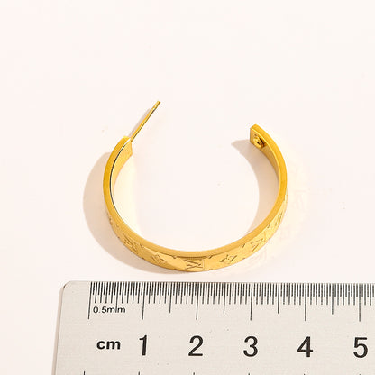 304 Stainless Steel Engraved Flat Band Hoop Earrings