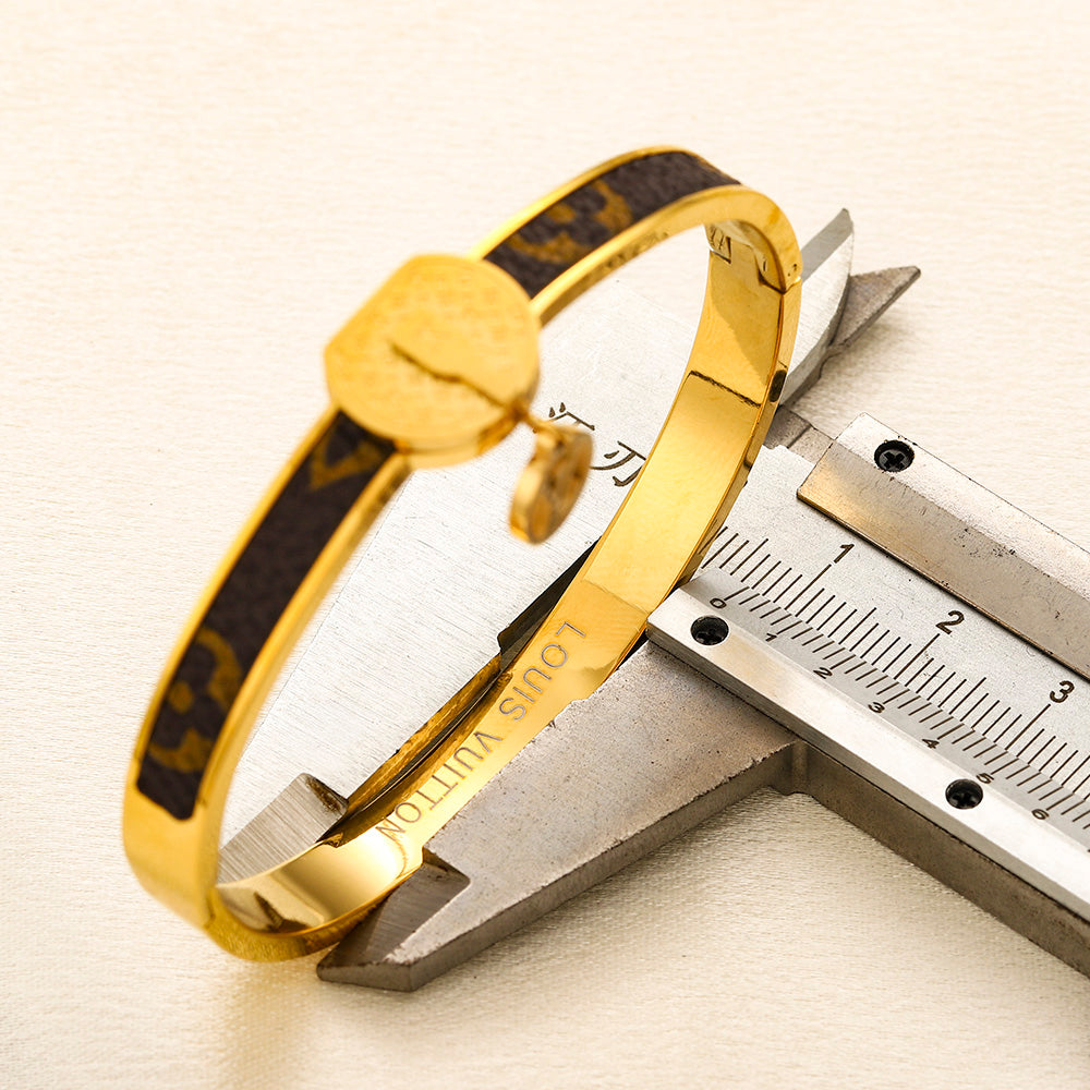 304 Stainless Steel Pave Color-Inlay Bangle with Round Charm