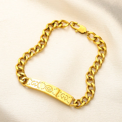304 Stainless Steel Engraved Plate Curb Chain Bracelet