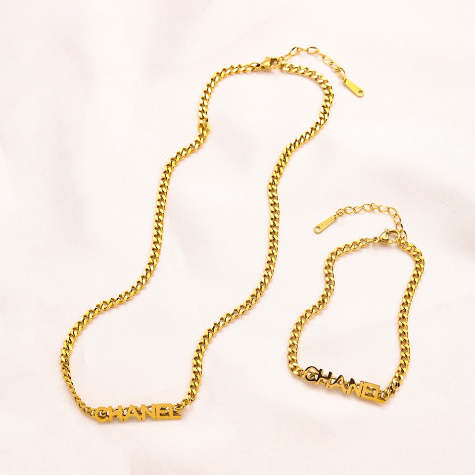 304 Stainless Steel Letter-Bar Chain Bracelet & Necklace - Individual or Set