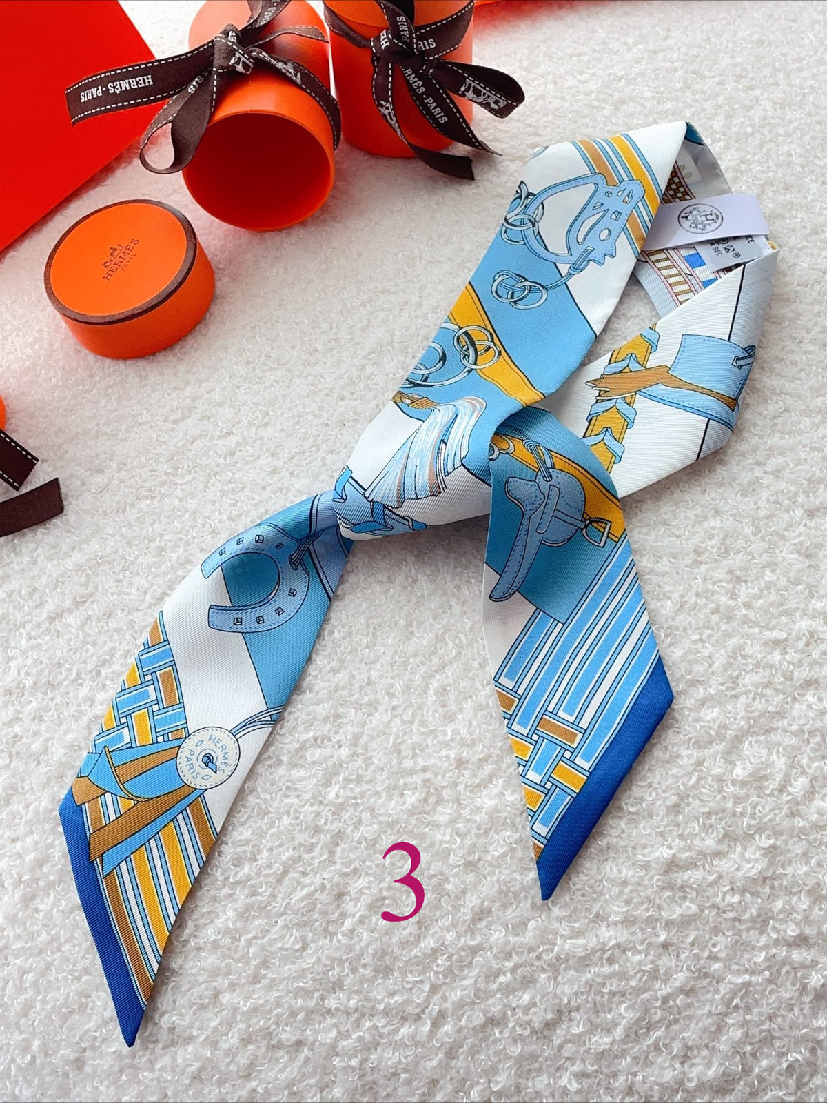 Equestrian Strap Print Ribbon Scarf - 5 x 120 cm
