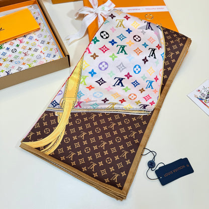Contrast Border Floral Monogram Square Scarf - 90 x 90 cm