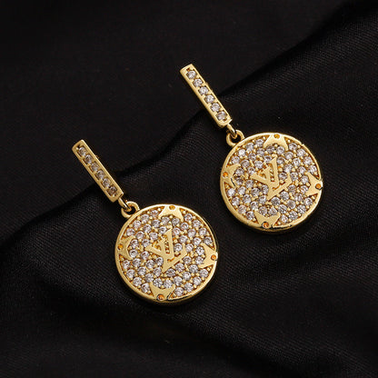 304 Stainless Steel Pave Disc Drop Earrings