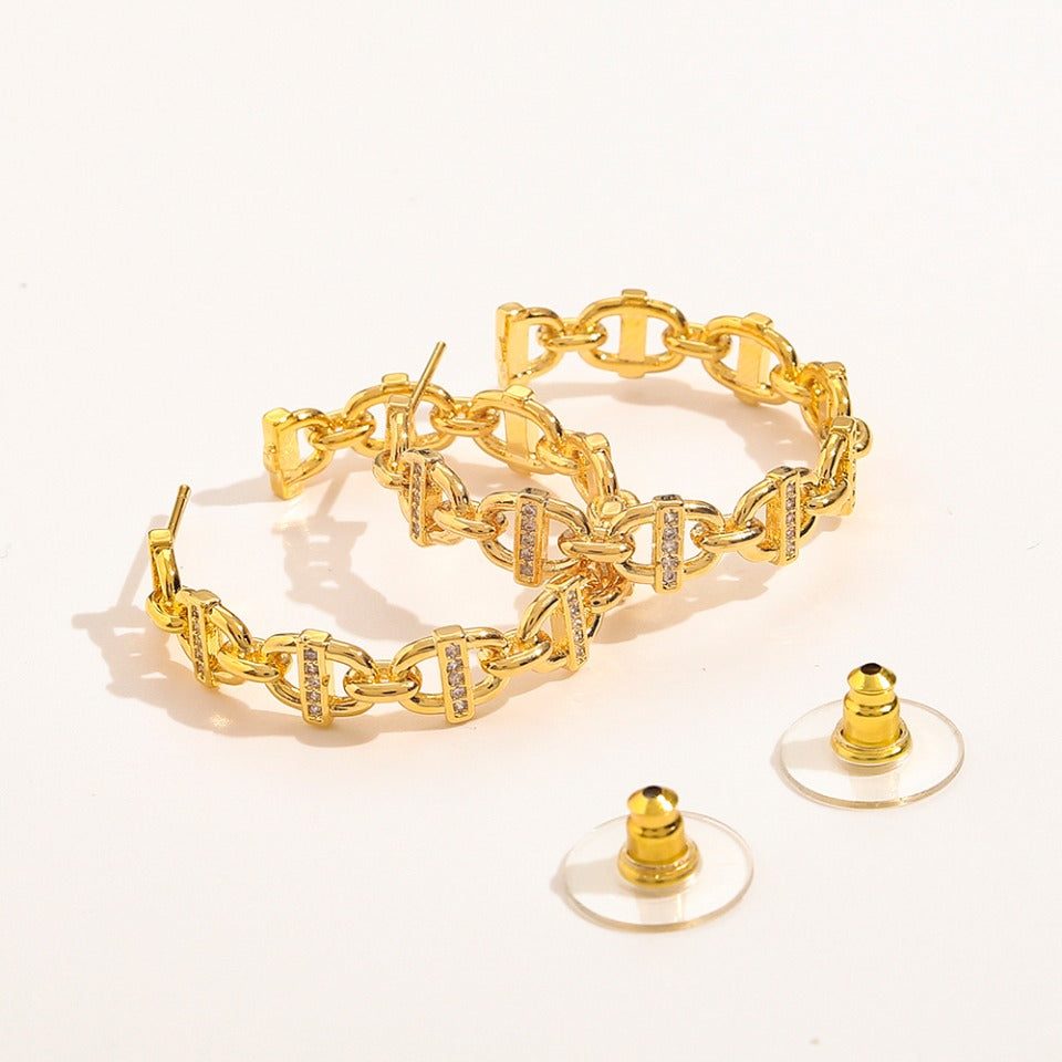 304 Stainless Steel Twisted Link Hoop Earrings