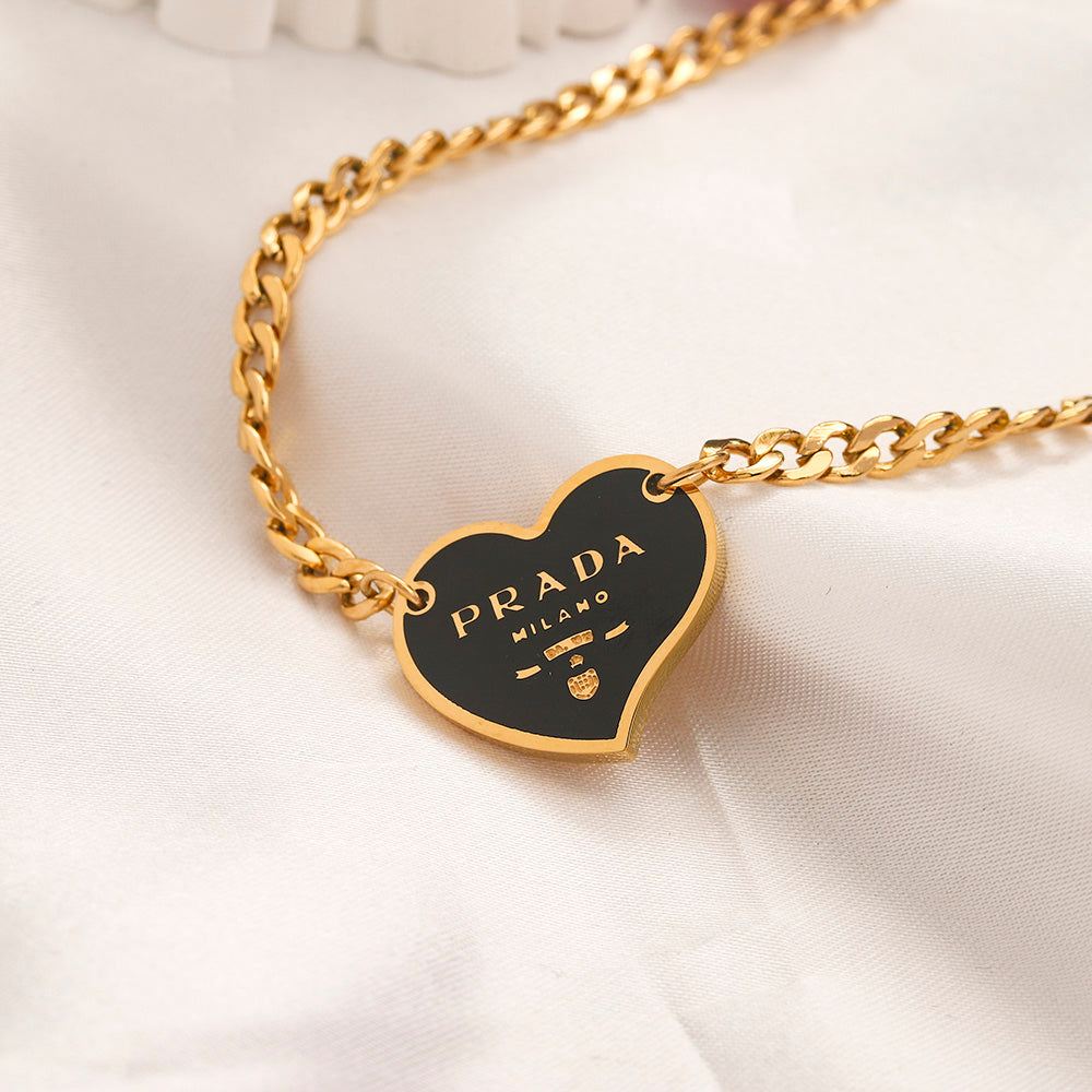 304 Stainless Steel Color-Inlay Heart Pendant Curb Chain Necklace