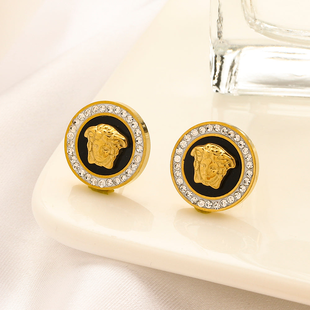 304 Stainless Steel Color-Inlay Medallion Stud Earrings
