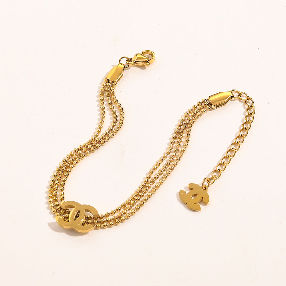 304 Stainless Steel Multi-Row Chain Interlocking-C Bracelet