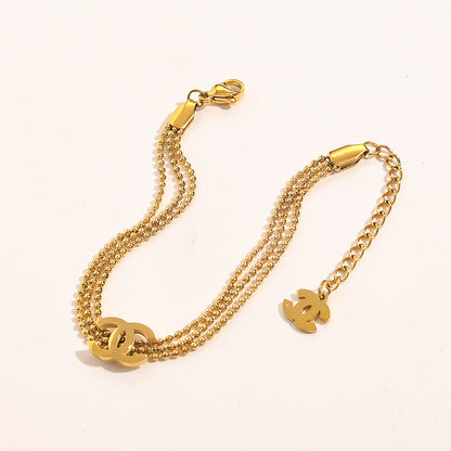 304 Stainless Steel Multi-Row Chain Interlocking-C Bracelet