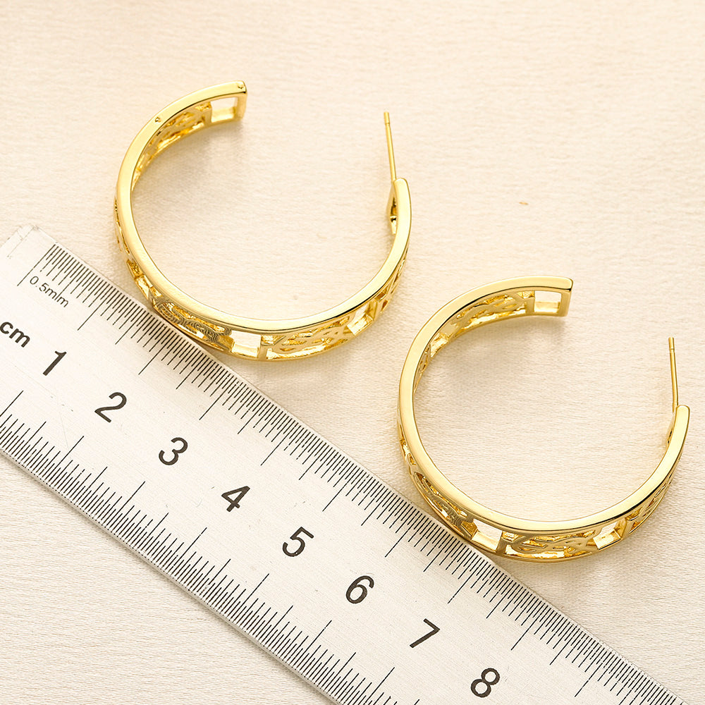 304 Stainless Steel Openwork Monogram Hoop Earrings