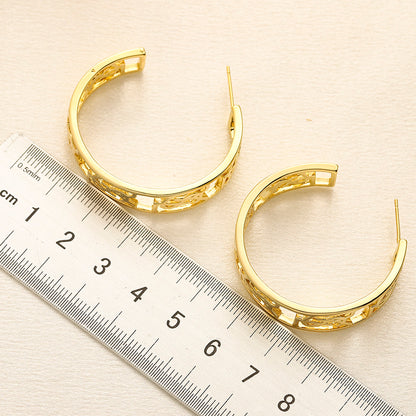304 Stainless Steel Openwork Monogram Hoop Earrings