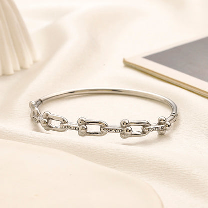 304 Stainless Steel Mixed Chain-Link Half-Bangle Bracelet