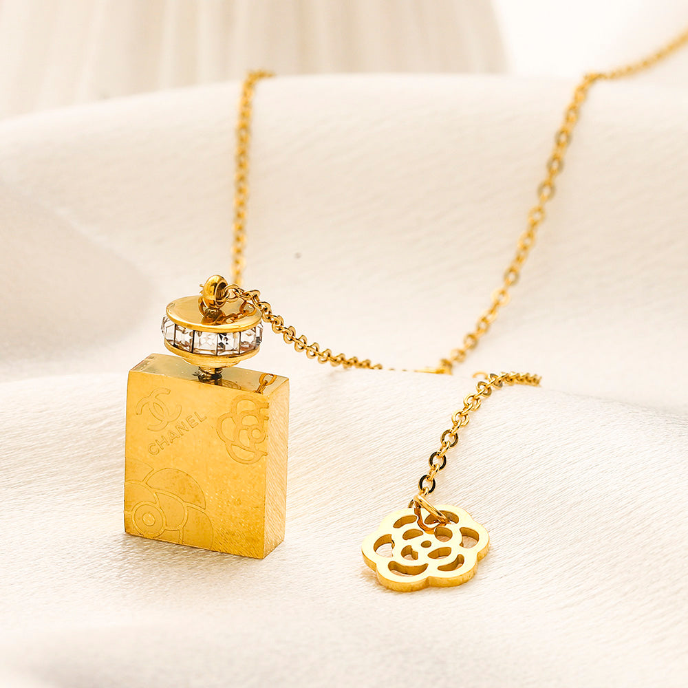 Copper Pave-Accent Perfume Bottle Pendant Necklace
