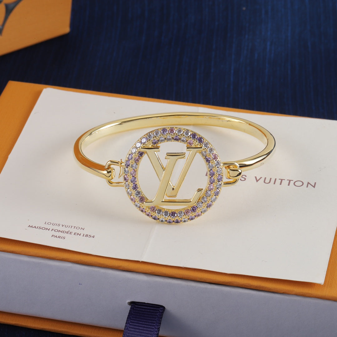Pave Round Monogram Cuff Bracelet