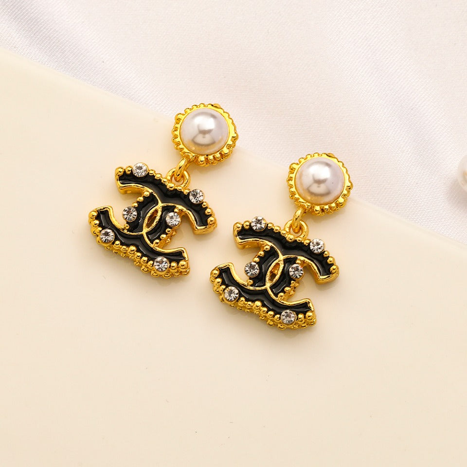 304 Stainless Steel Pearl-Effect Interlocking-C Drop Earrings