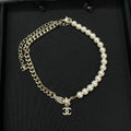 Half-Pearl-Look Half-Chain Monogram Necklace