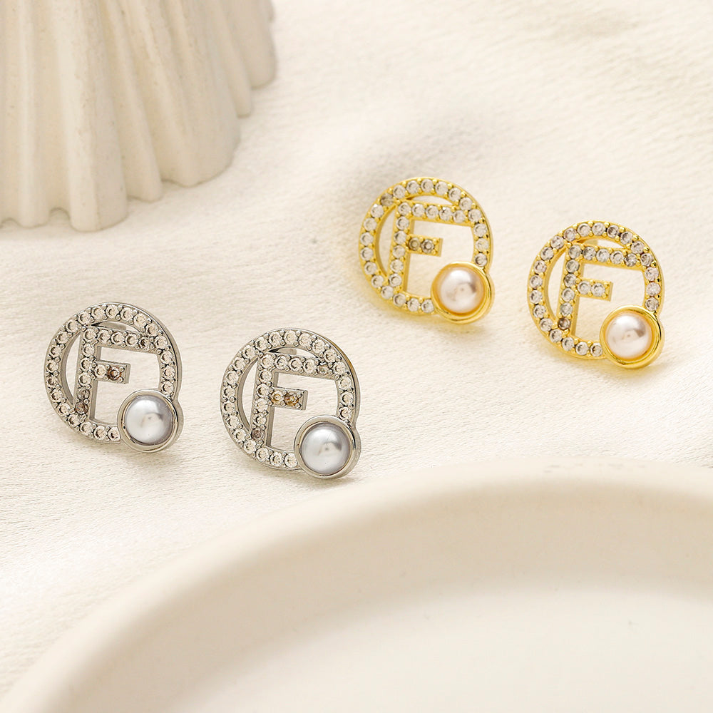 304 Stainless Steel Pearl-Effect & Pave Round Stud Earrings