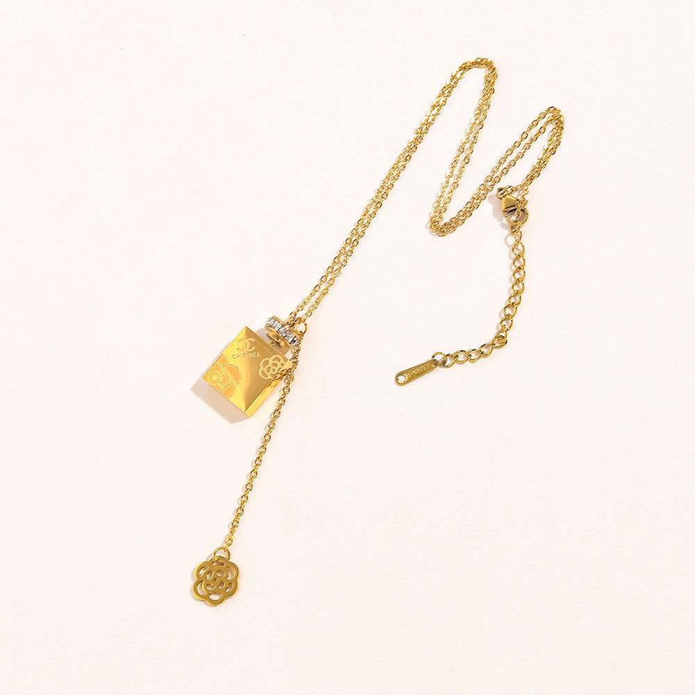 Copper Pave-Accent Perfume Bottle Pendant Necklace