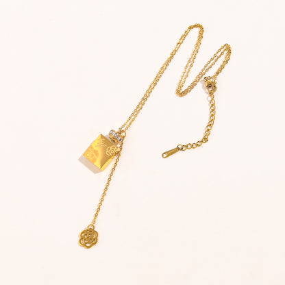 Copper Pave-Accent Perfume Bottle Pendant Necklace