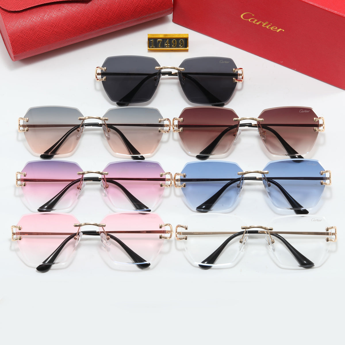 Rimless Square Sunglasses with Broad Sculpted Temples