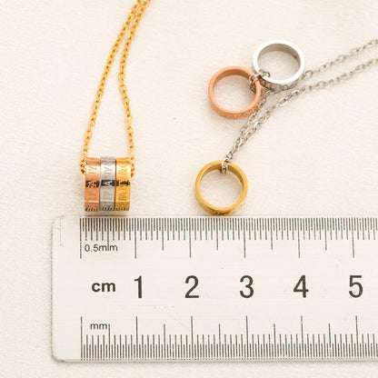 304 Stainless Steel Pave Double-Band Ring Pendant Necklace