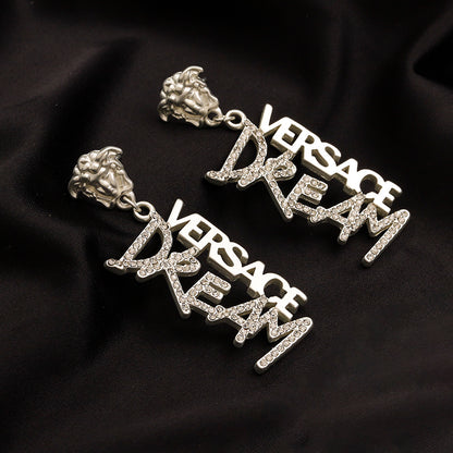 304 Stainless Steel Medusa & Letter Dangle Earrings