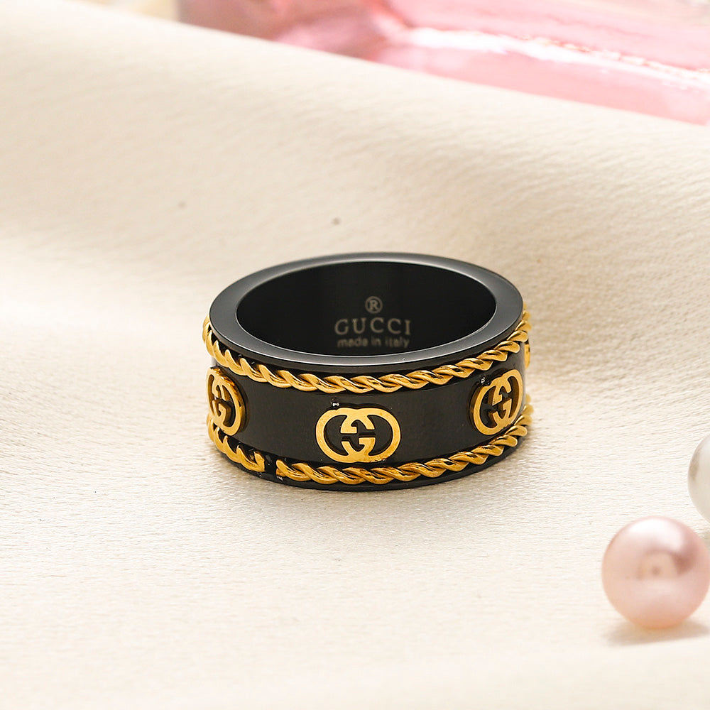 304 Stainless Steel Stamped Logo Ring,GU*CI Series、Rings Collection