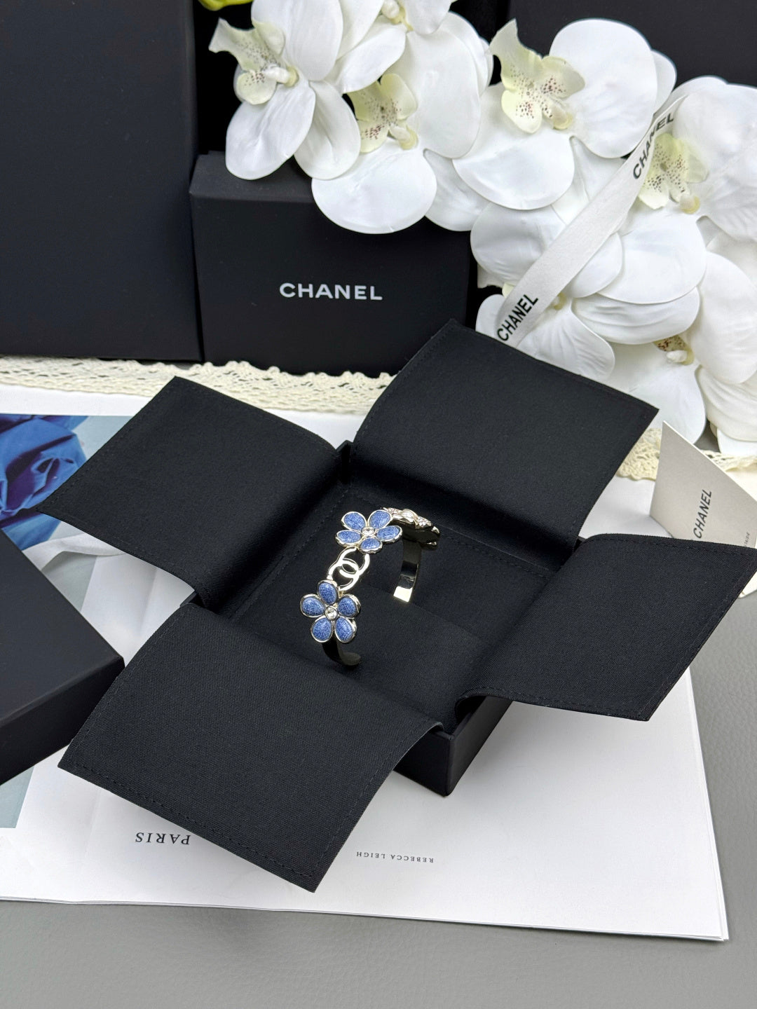 Blue Flower Interlocking-C Cuff Bracelet