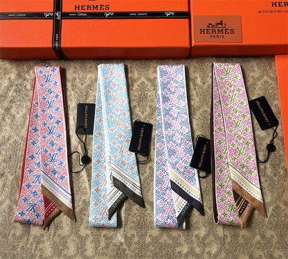 Ornate Floral Monogram Ribbon Scarf - 5 x 120 cm