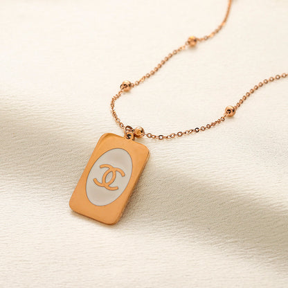 304 Stainless Steel Rectangular Monogram Tag Necklace