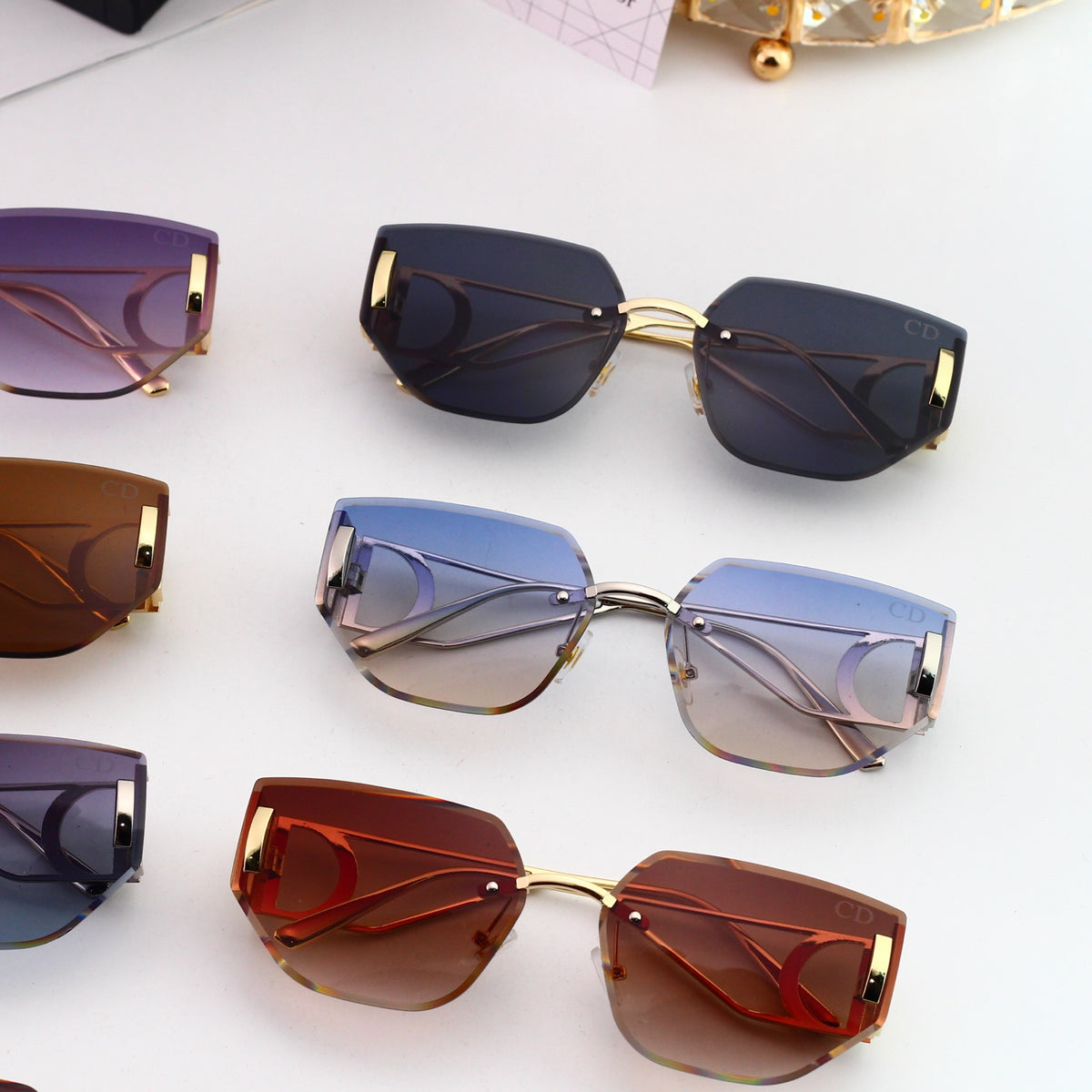 Rectangular Metal Sunglasses with Twin Bridge Bars