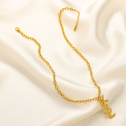 304 Stainless Steel Round-Link Monogram Pendant Necklace
