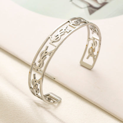 304 Stainless Steel Openwork Monogram Band Cuff Bracelet