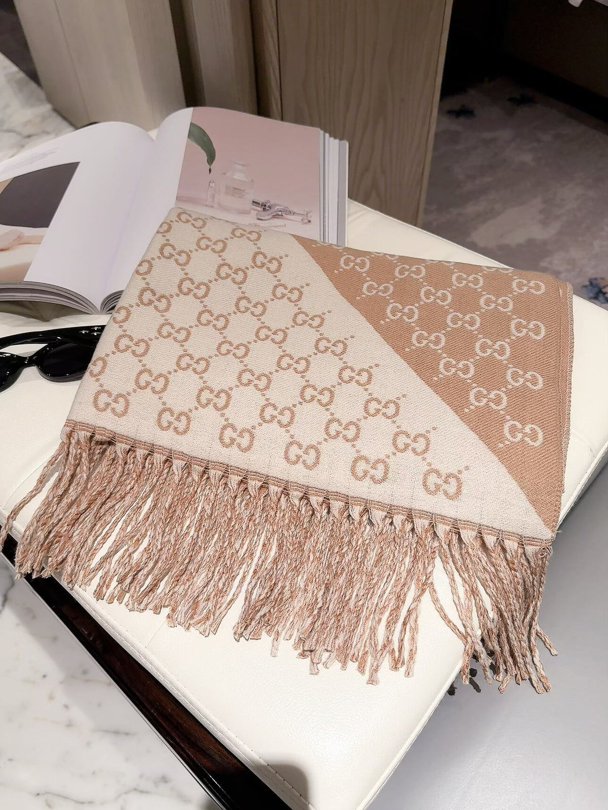 Diagonal Colorblock Monogram Scarf