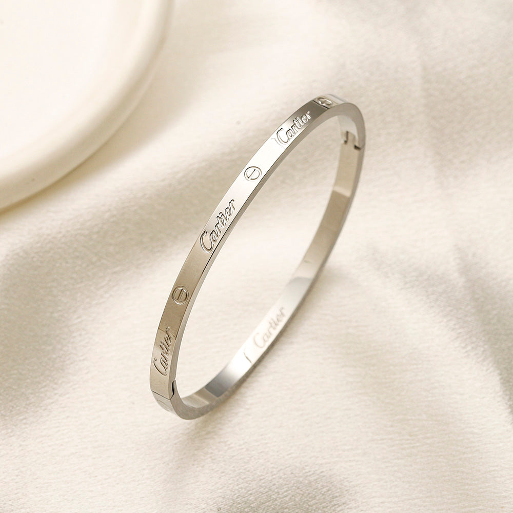 304 Stainless Steel Polished Engraved Slim Bangle Bracelet