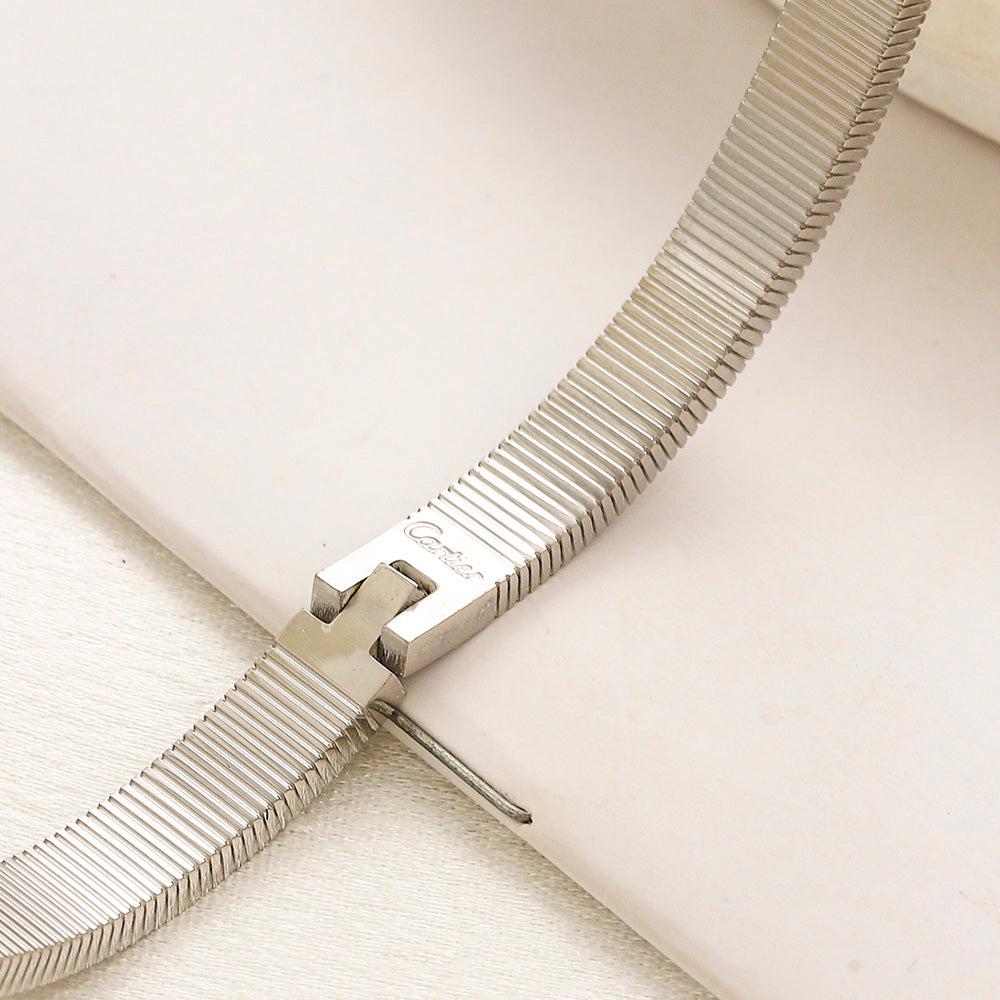 304 Stainless Steel Fine-Ribbed Screw-Motif Bangle Bracelet