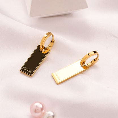 304 Stainless Steel Rectangle Tag Charm Huggie Earrings