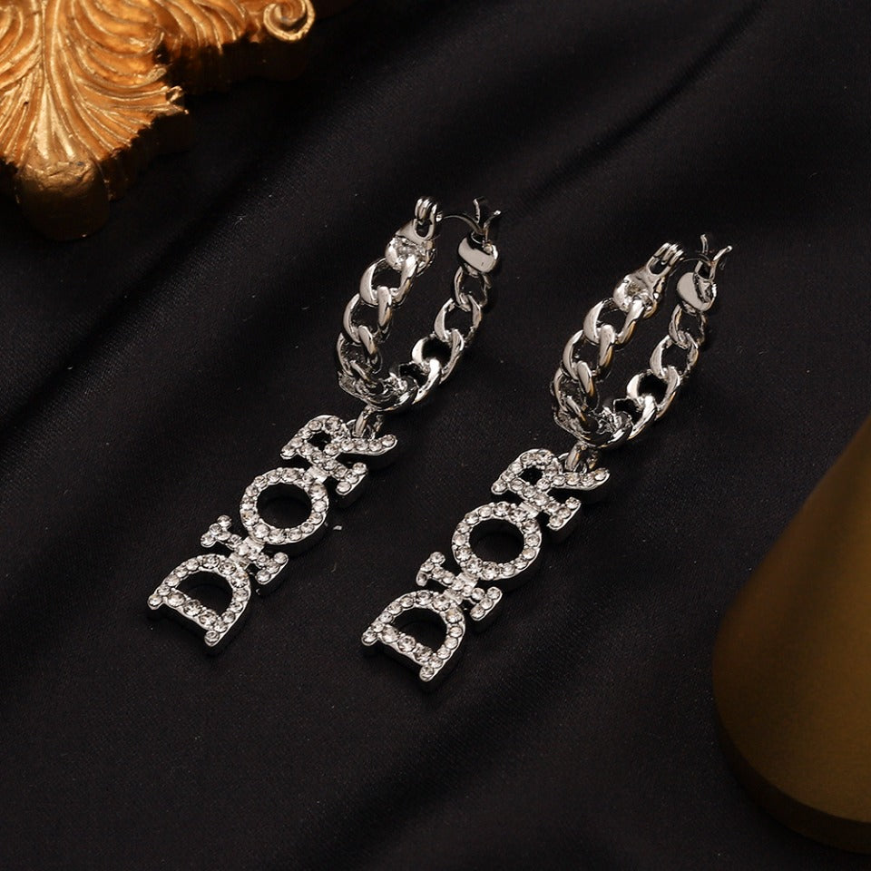 304 Stainless Steel Letter Charm Chain Hoop Earrings