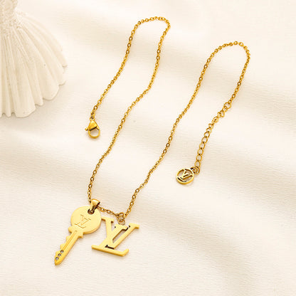 304 Stainless Steel Monogram Pendant Necklace with Floral Drop