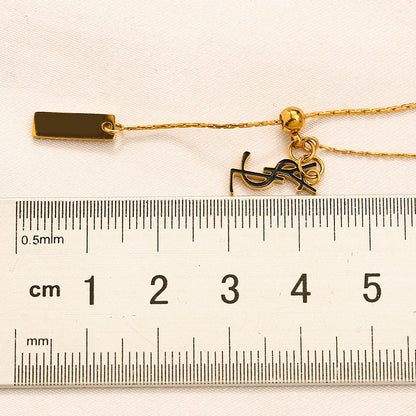 304 Stainless Steel Monogram & Bar-Tag Lariat Necklace