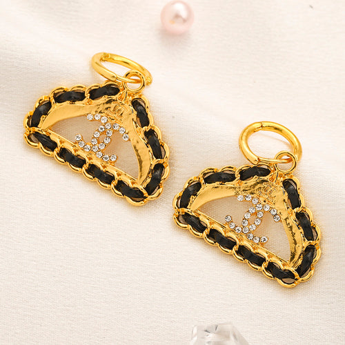 304 Stainless Steel Black Woven Triangle Drop Earrings
