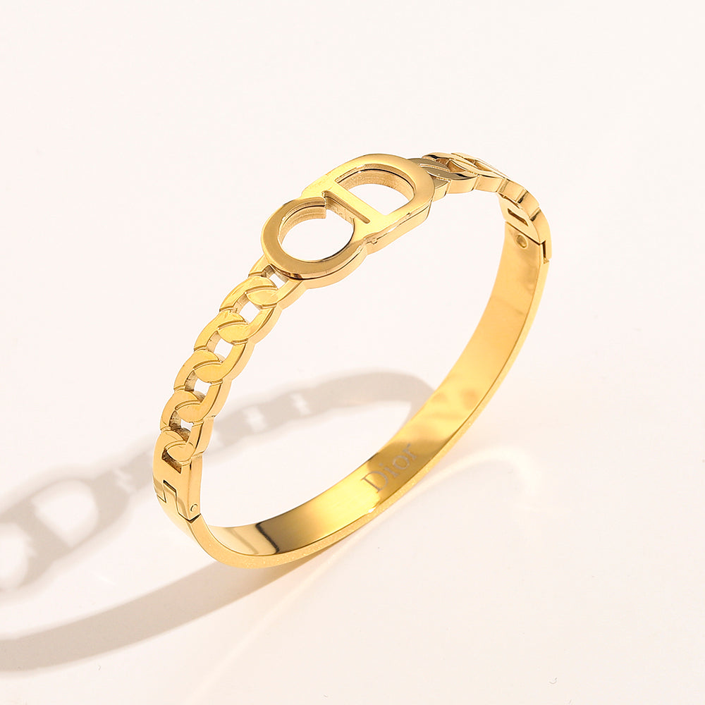 304 Stainless Steel Mixed Chain-Link Monogram Bangle Bracelet